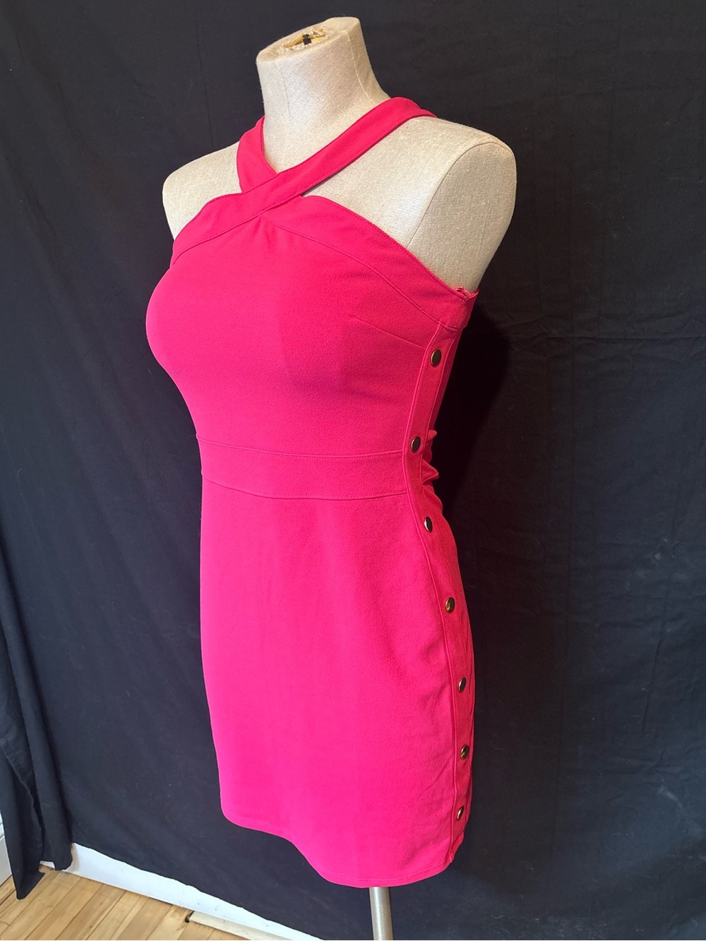 Guess Hot Pink Cross-Front Mini Dress - Picture 1 of 5